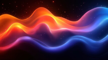 Obraz premium Vibrant Waves of Colorful Light Flowing Through a Starry Background