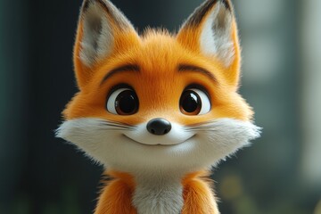 Fototapeta premium Cute animated fox character with friendly expression poses for a close-up portrait in a vibrant setting