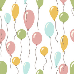 Seamless balloon pattern, pastel colors, festive background vector illustration