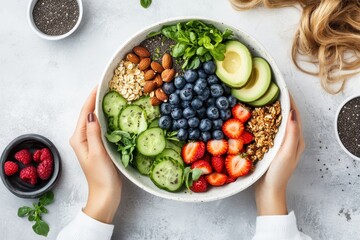 Organic blueberry superfood bowl concept for nutritious eating