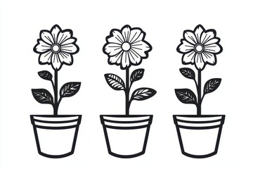 outline icon of a flower pot in black and white