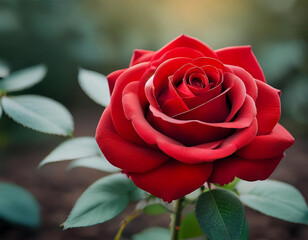 bright red rose flower growing in a garden valentine s day concept