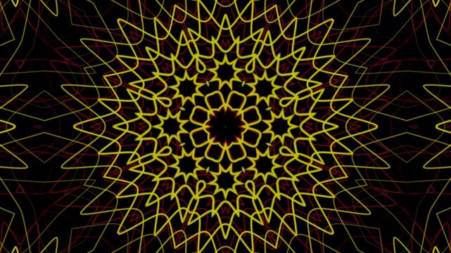 Mandala background-A golden-hued kaleidoscopic animation featuring complex, transparent background