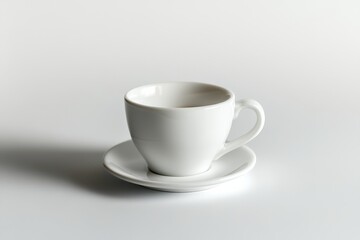 Obraz premium A minimalist porcelain cup and saucer elegantly arranged on a smooth white surface isolated on transparent background