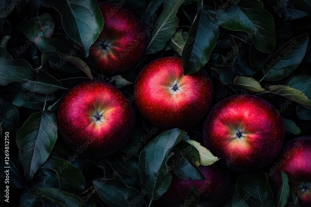 Wall mural Ripe red apples on tree awaiting harvest in orchard