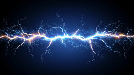 A blue light bulb illuminates with a lightning strike, symbolizing powerful static electricity, energy, and innovation, conveying a sense of danger, shock, and modern technology