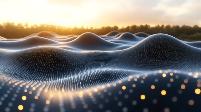 Abstract Data Landscape, Rising Waves of Information in a Glowing Field
