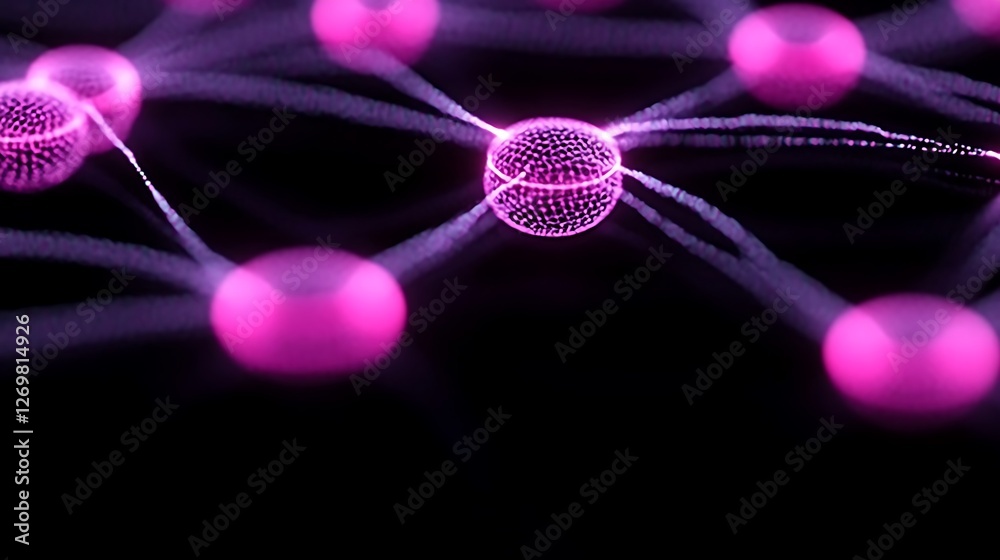 Poster abstract network of interconnected nodes with glowing particle streams