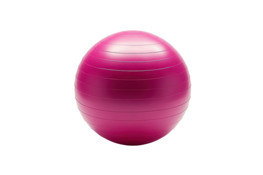 A vibrant pink exercise ball resting on a clean surface, inviting fitness and wellness exploration isolated on transparent background