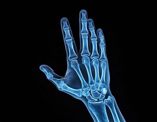 Naklejka premium Detailed x-ray of a human hand against a dark background showing bone structure