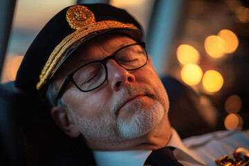 A humorous depiction of a sleepy pilot dozing off in the cockpit of an airplane