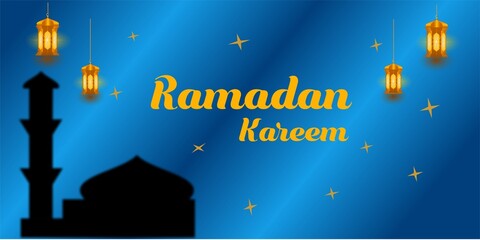 Ramadan Kareem greeting background, Iftar concept greeting image. blue background vector illustration.