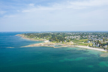 Port aux Moines beach in Saint-Gildas-de-Rhuys in Europe, France, Brittany, Morbihan, Saint Gildas de Rhuys, in summer, on a sunny day.