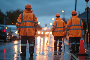 A scene depicting UK highway maintenance workers ensuring road safety