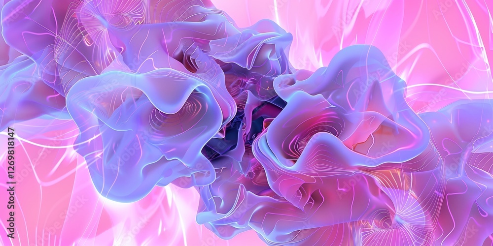 Wall mural Abstract Composition Featuring Translucent Forms on a Pink and Light Purple Background