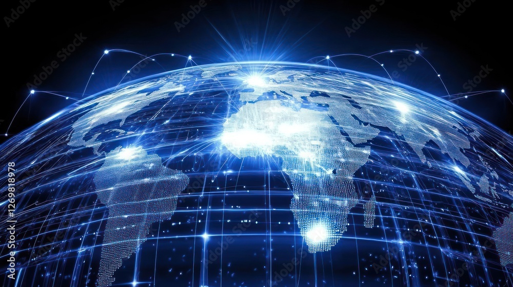 Aufkleber digital world map showcasing global connections and network technology