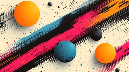 Vibrant 80s themed abstract composition featuring vintage graphic shapes and bright tones on white