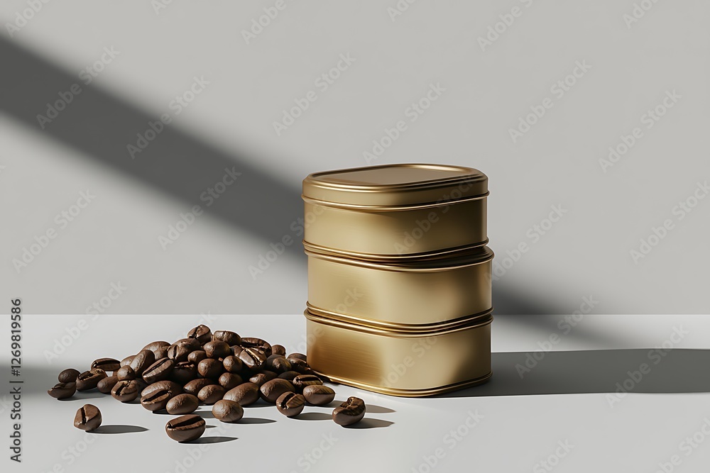 Wall mural Golden Coffee Storage Containers - Exquisite Presentation