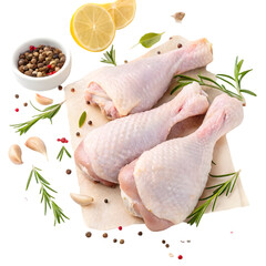 Raw chicken parts with different ingredients