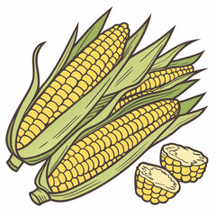 Grilled Corn on the Cob with Butter & Seasoning Vector Illustration