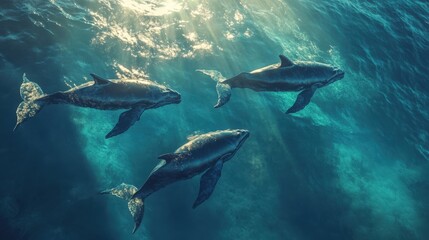Fototapeta premium School Of Fish Swimming In The Deep Sea