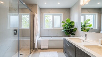 Modern Bathroom Interior Design with Glass Shower and Double Vanity