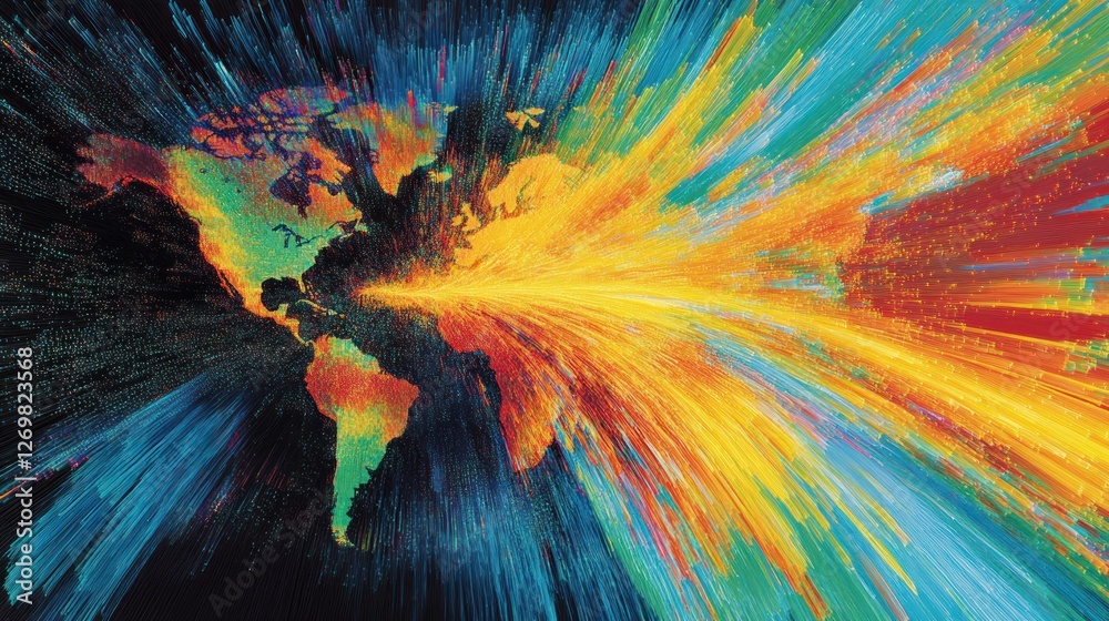 Poster a vibrant and colorful artistic representation of the world map