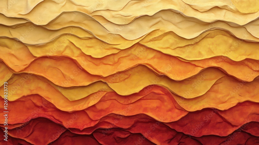 Poster abstract wave pattern in warm hues of orange and red