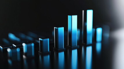 3D Blue Bar Graph on Black Background