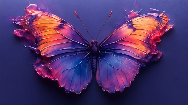 Vibrant butterfly wings painted in fluid watercolor strokes against a purple scenery