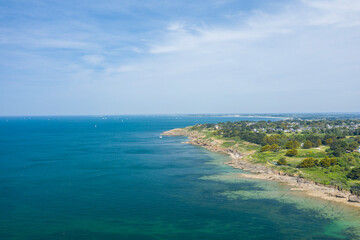Port aux Moines beach in Saint-Gildas-de-Rhuys in Europe, France, Brittany, Morbihan, Saint Gildas de Rhuys, in summer, on a sunny day.