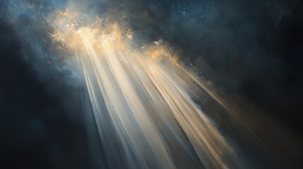 Naklejka premium Golden Light Beams Through Dark Clouds Abstract Painting