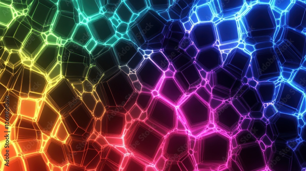 Poster abstract rainbow network glowing polygonal structure