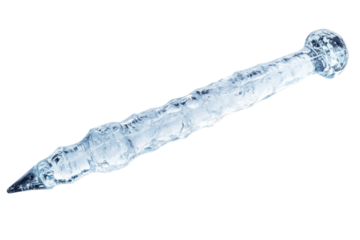 Intricately carved ice sculpture resembling a vintage icicle, beautifully reflecting winter's charm isolated on transparent background