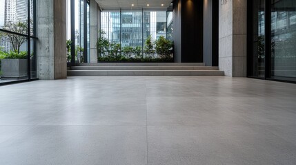 Modern Concrete Office Lobby, City View