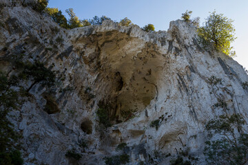 The landscape of the Su Porteddu hike in Baunei in Europe, Italy, Sardinia, Baunei, in summer, on a sunny day.