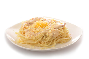 Pasta dish Spaghetti carbonara with cheese