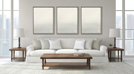 Modern living room interior with neutral tones