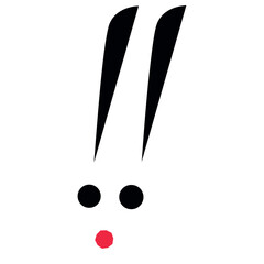 Doodle style rabbit face, red mouth, black lines