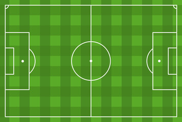 Soccer Stadium with green grass field , checker pattern, top view, minimalistic football stadium, professional design
