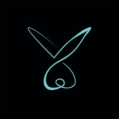 Line drawing, rabbit face logo, black and white logo