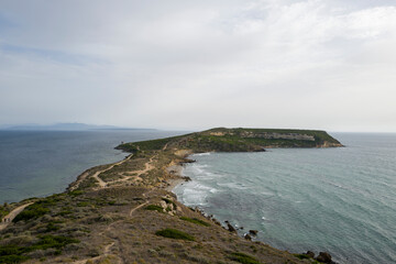 Naklejka premium Capo San Marco in Europe, Italy, Sardinia, Cabras, in summer, on a sunny day.