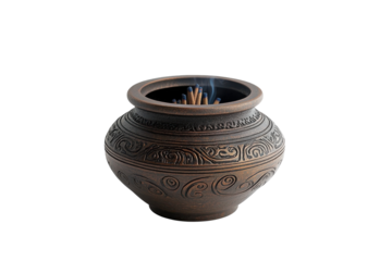 Elegant incense holder with intricate designs captures tranquil moments of meditation at home isolated on transparent background