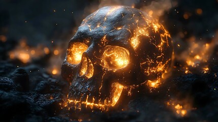 Sci fi horror inspired alien skull with menacing features and glowing energy core
