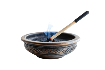 Serene moments of tranquility with incense burning in a beautifully crafted bowl isolated on transparent background