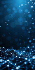 interconnected vibrant white dot network lattice grid in dark blue background