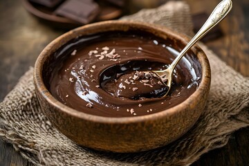 Fototapeta premium Extreme close-up of glossy dark chocolate ganache with rich swirls and peaks