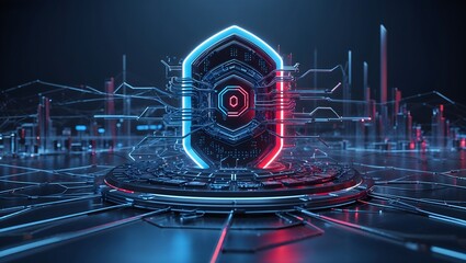 Digital Firewall Security System with Glowing Cyber Shield