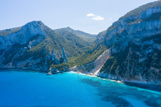 Cala Goloritze beach in Baunei in Europe, Italy, Sardinia, Baunei, in summer, on a sunny day.