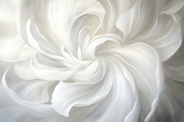 Swirling white petals captured in soft lighting showcasing intricate textures